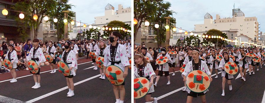 スタート地点に到着し、沿道の多くの人が注目する中、いよいよKDDIエボルバの踊りがスタート！ 