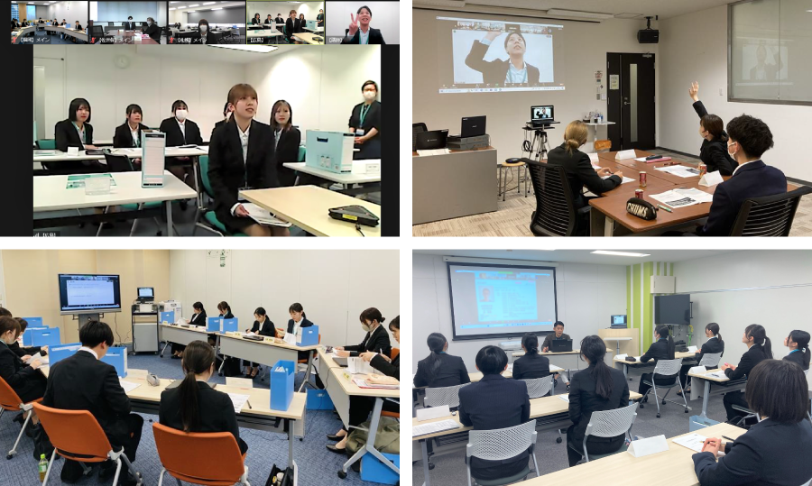 ＜全国をオンラインで結び、東京から教育戦略部の講師陣が講義を実施 各拠点の会場でも拠点担当者が新入社員をサポートするので安心して研修に臨めます＞