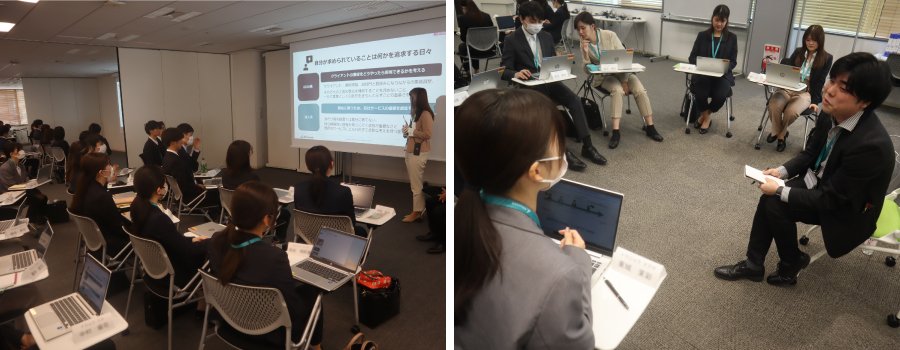 ＜先輩社員への質問タイムでは「意見が合わない人とのコミュニケーション方法」や「休日の過ごし方」など、気になる質問が続々と寄せられました！＞