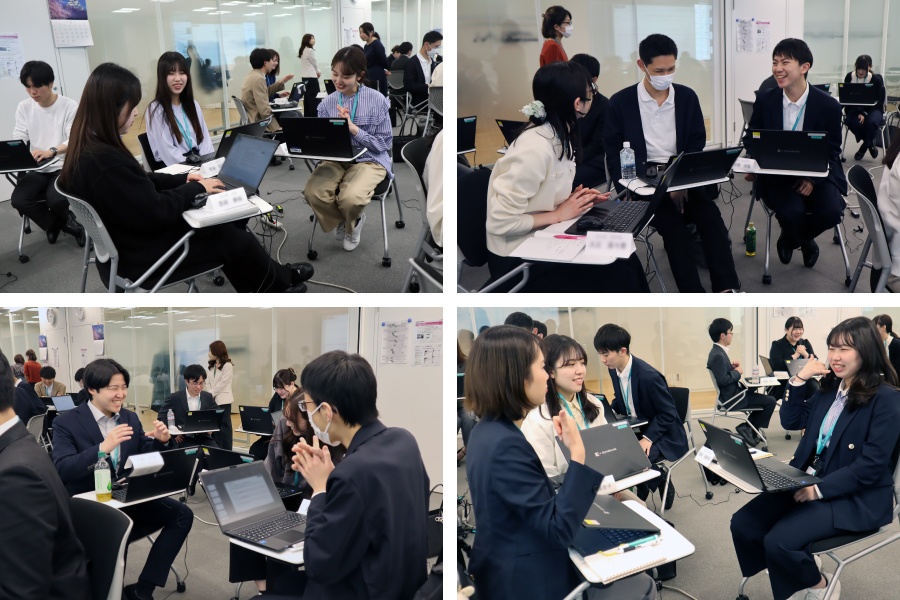 ＜ 身振り手振りも交えて電話応対のロールプレイに挑戦！ 和やかに練習が繰り替えされました ＞