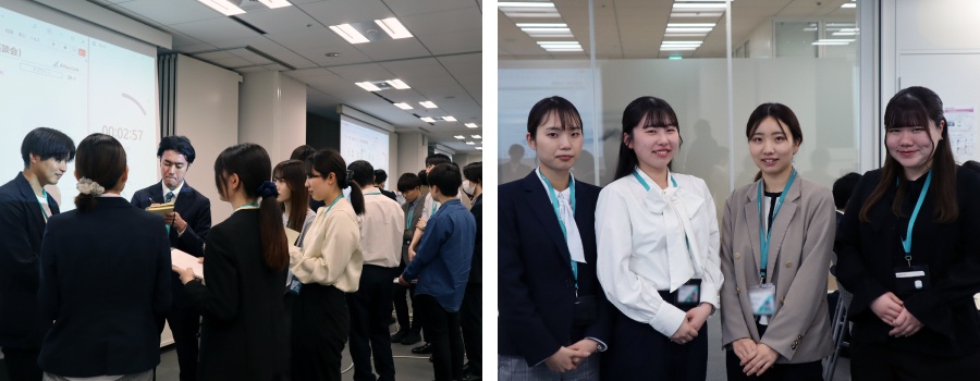 ＜ 先輩社員のもとに集まる新入社員たち／偶然にも同じ大学の先輩後輩でした！ ＞