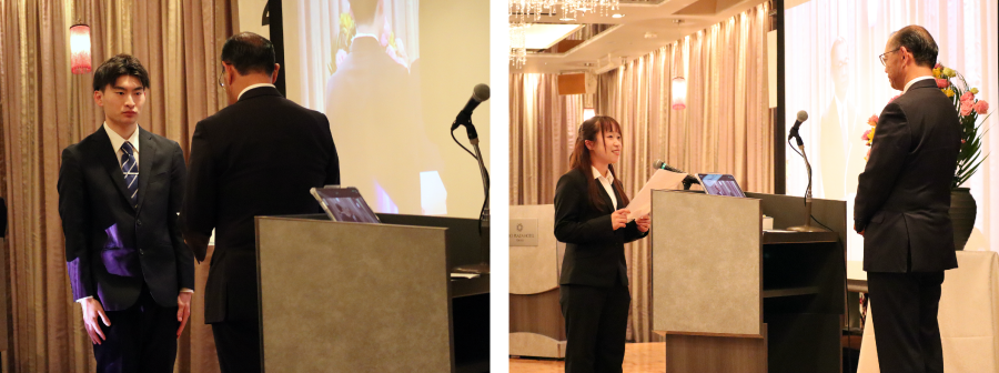 ＜左：基幹職 辞令交付　右：基幹職 決意表明＞