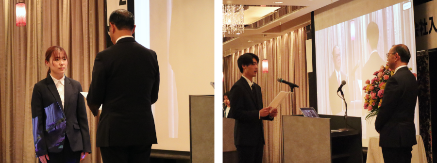 ＜左：ITスペシャリスト職 辞令交付　右：ITスペシャリスト職 決意表明＞