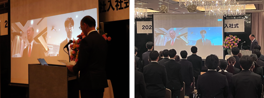 ＜左：エリア職 辞令交付　右：エリア職 決意表明＞