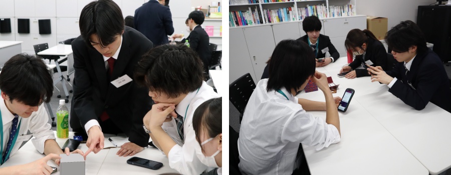 ＜スマートフォンも活用しながらチームメンバーと協力し合って答えを導き出します　※ゲーム内容に配慮し、一部を加工しています＞