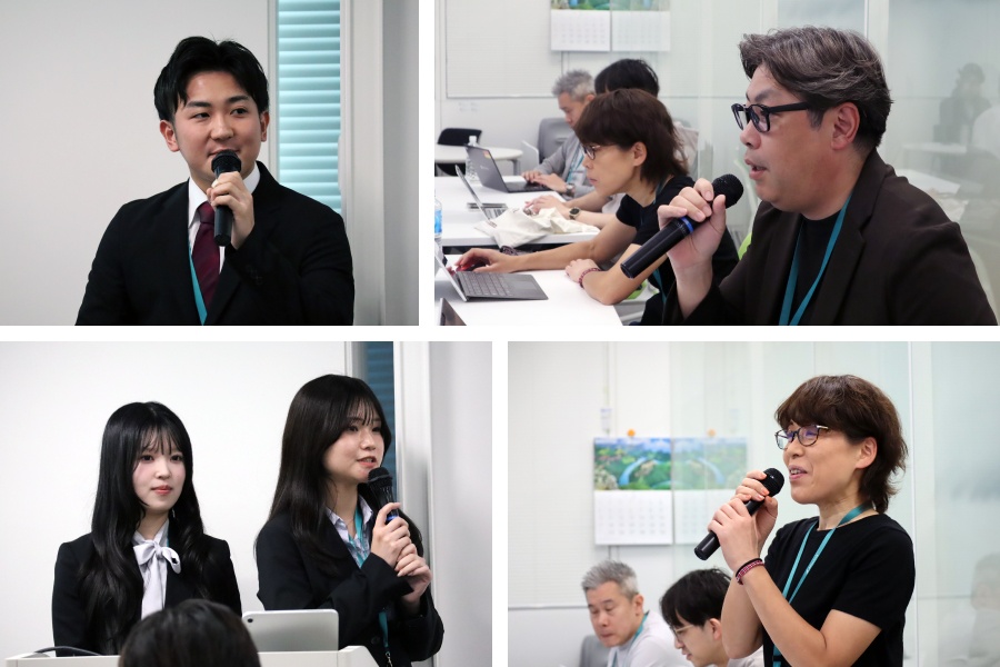 ＜ 管理者から歓迎の言葉が伝えられました/新入社員への質問もあり、管理者も新入社員の活躍を楽しみにしています ＞
