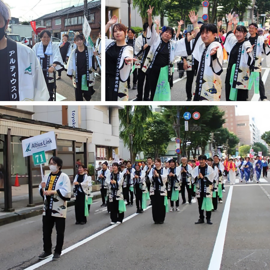 ＜ みんなで歩いて香林坊へ、金沢センターからちょうど良いお散歩距離／スタート地点に整列して開始を待ちます ＞