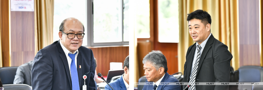 ＜左からハノイ工科大学Huynh Quyet Thang 学長、三井物産 佐藤副社長、Altius Link Vietnam社長 佐川 邦直＞