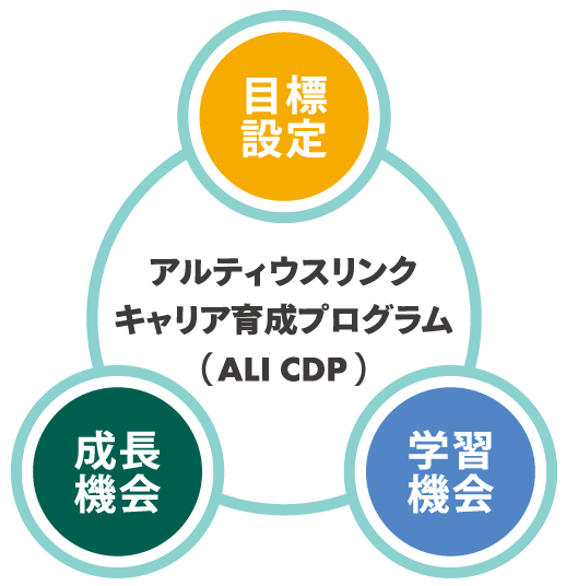 アルティウスリンクキャリア育成プログラム（ALI CDP） 目標設定→成長機会→学習機会のサイクル